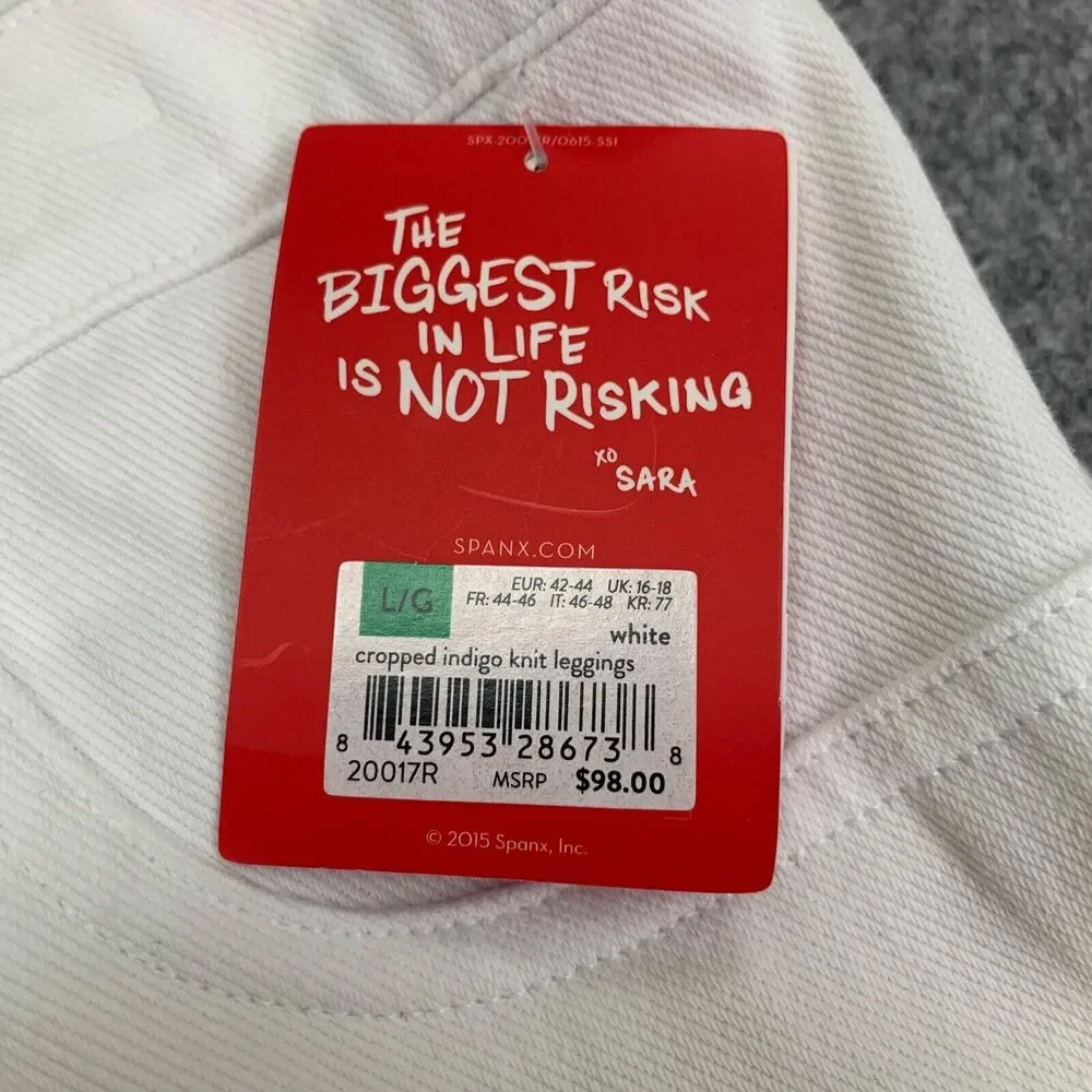 Spanx Leggings Womens L Large Green White Cropped Knit Ankle Skinny Stretch